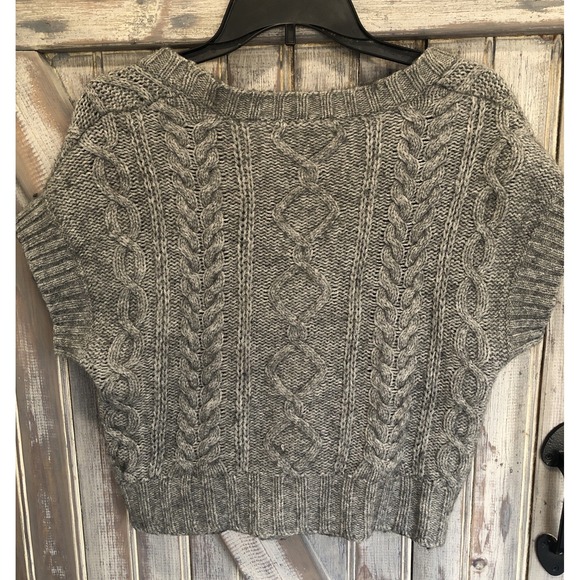 Alpaca Sweater Banana Republic Crop S/S Cardigan Cable Knit Gray Button XS Women - Picture 6 of 13